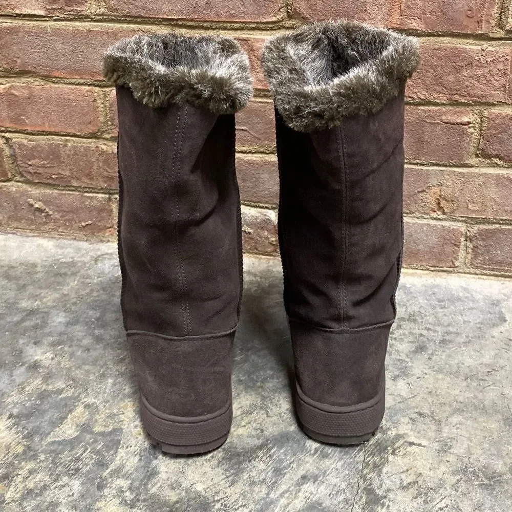 Rampage Ashlee Brown Suede Leather Faux Fur Boot Size 7